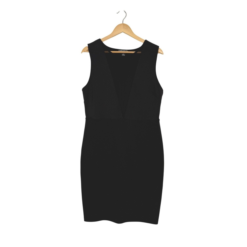 Forever 21 Dress Women 2X Black Excellent Mesh V-Neck Sleeveless Bodycon Mini